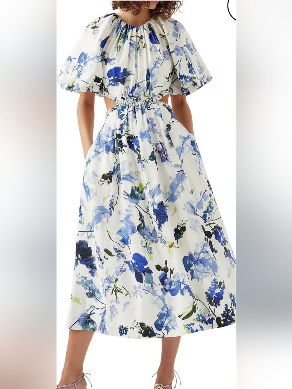 Aje. Blue Floral Cutout Midi Dress - Brand